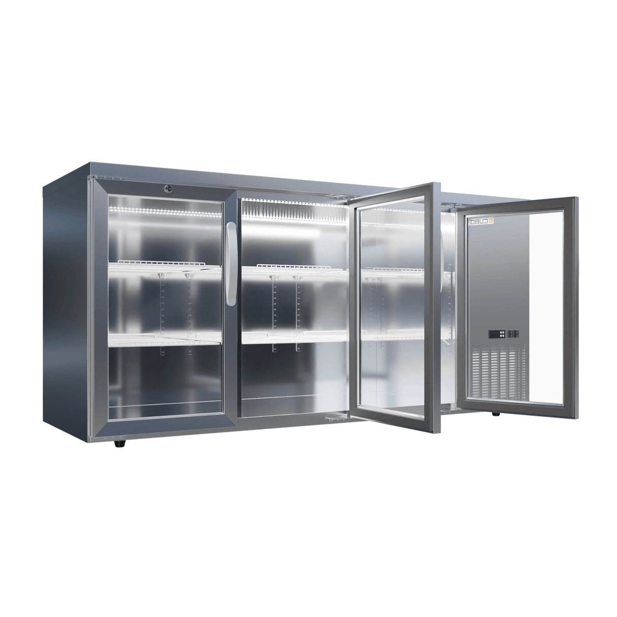 CUBO Barkoelkast met hoge capaciteit 516L - 3 scharnierende glazen deuren roestvrij staal - Lage zijkoeling - 470 flessen - CS-526HR