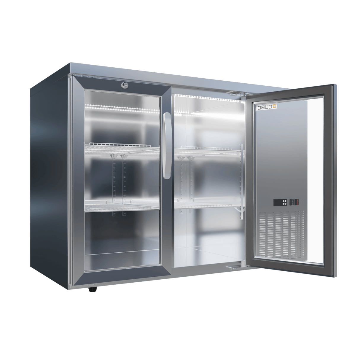 CUBO Barkoelkast met hoge capaciteit 295L - 2 scharnierende glazen deuren roestvrij staal - Lage zijkoeling - 320 flessen - CS-305HR