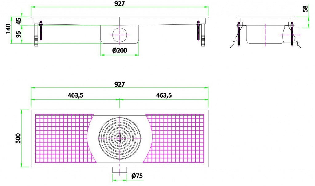 Combisteel Kitchen Drainage Floor Gully 927 x 300mm Fixed Horizontal - 7075.0105 Kitchen Floor Gullies & Grids Combisteel