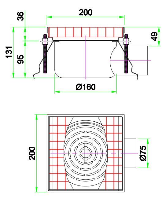 Combisteel Kitchen Drainage Floor Gully 200 x 200mm Fixed Horizontal - 7075.0120 Kitchen Floor Gullies & Grids Combisteel