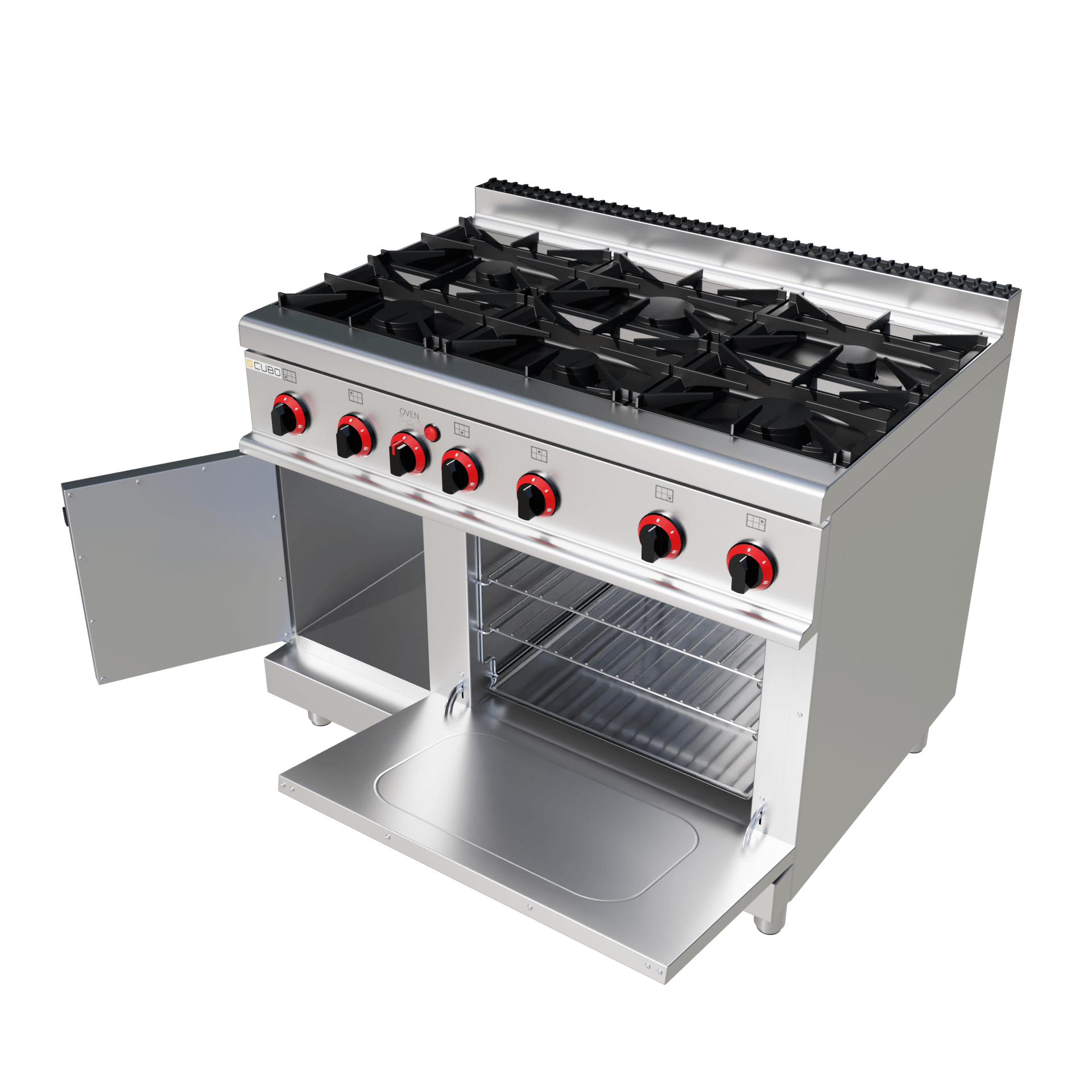 CUBO Gasfornuis 27kW - 6-pits - incl. statische gasoven 8kW - Diepte 70cm - Hoogwaardig model - CS-70-QQ-6-M