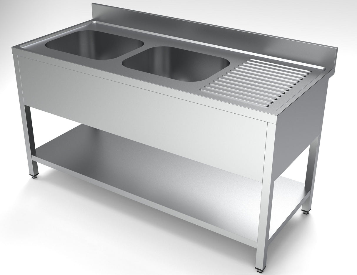 Combisteel Stainless Steel Sink Double Left Hand Bowl 1600mm Wide - 7333.0850 Double Bowl Sinks Combisteel