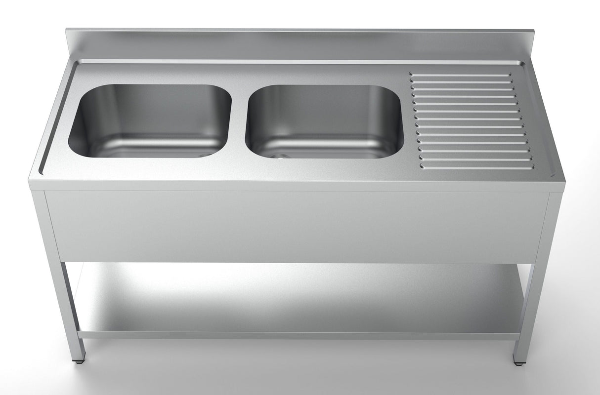Combisteel Stainless Steel Sink Double Left Hand Bowl 1600mm Wide - 7333.0850 Double Bowl Sinks Combisteel