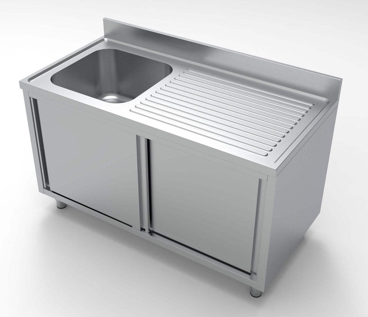 Combisteel 700 Stainless Steel Single Left Bowl Sink With Sliding Doors 1400mm Wide - 7333.0910 Sink Units with Drawers & Cupboards Combisteel