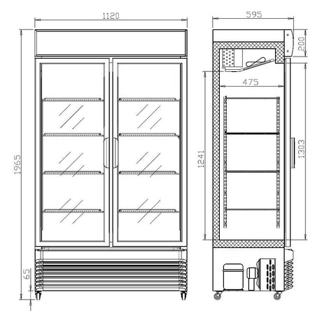 Combisteel Double Sliding Glass Door Fridge Merchandiser BEZ-750 GD 750Ltr - 7455.1395 Upright Double Glass Door Chillers Combisteel