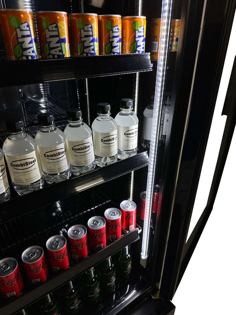 Combisteel Single Hinged Glass Door Bottle Fridge Merchandiser Black 360Ltr - 7455.2104 Upright Single Glass Door Chillers Combisteel