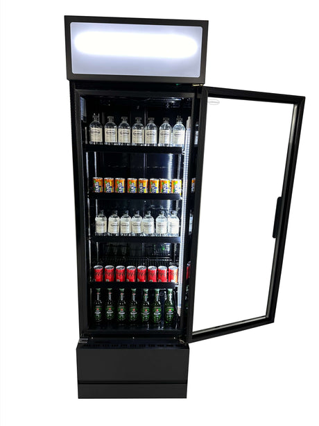 Combisteel Single Hinged Glass Door Bottle Fridge Merchandiser Black 360Ltr - 7455.2104 Upright Single Glass Door Chillers Combisteel