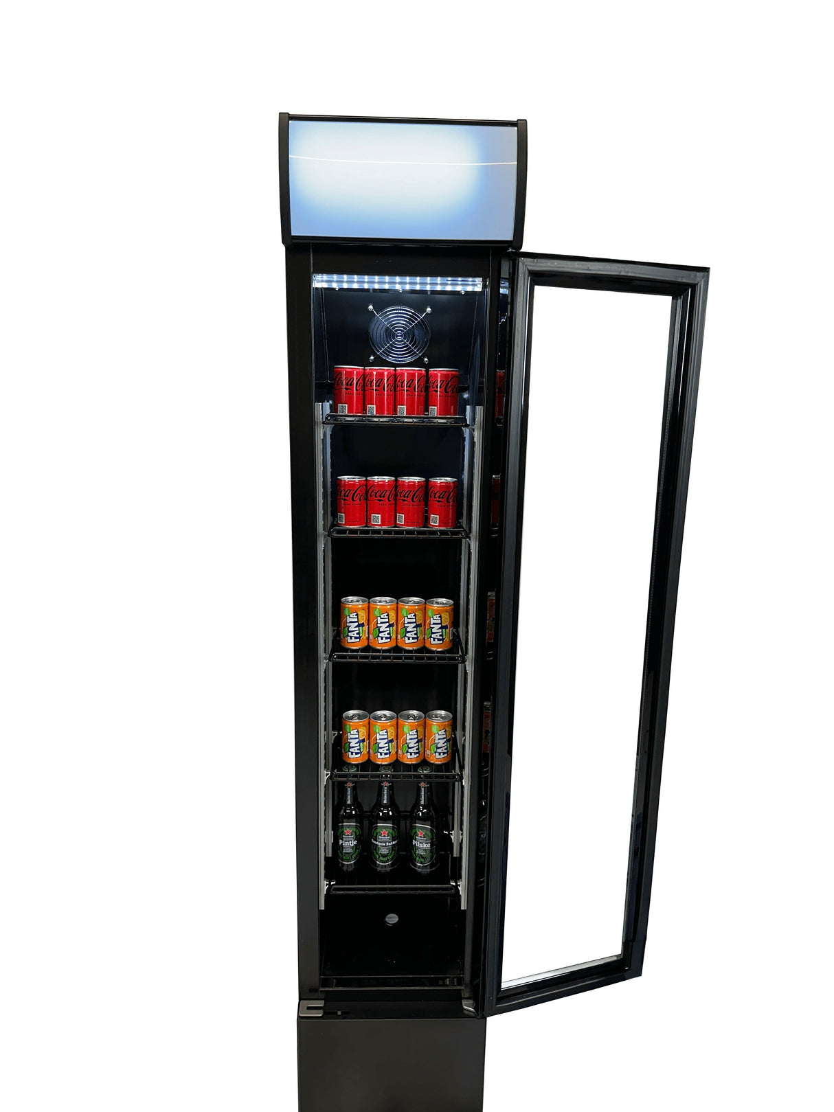 Combisteel Slimline Black Narrow Single Hinged Glass Door Fridge Merchandiser 105Ltr - 7455.1384 Upright Single Door Bottle Coolers Combisteel