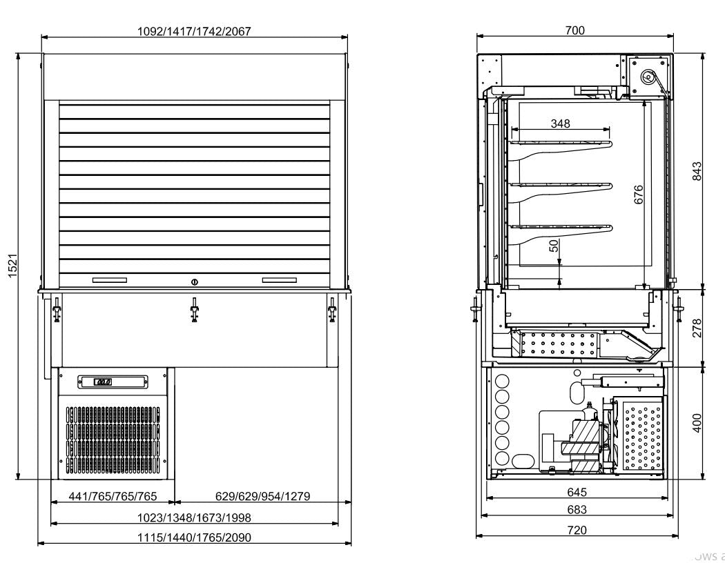 DROP-IN WANDMODEL KOELVITRINE RECHT - JALOEZIEËN 4/1 - COMBISTEEL