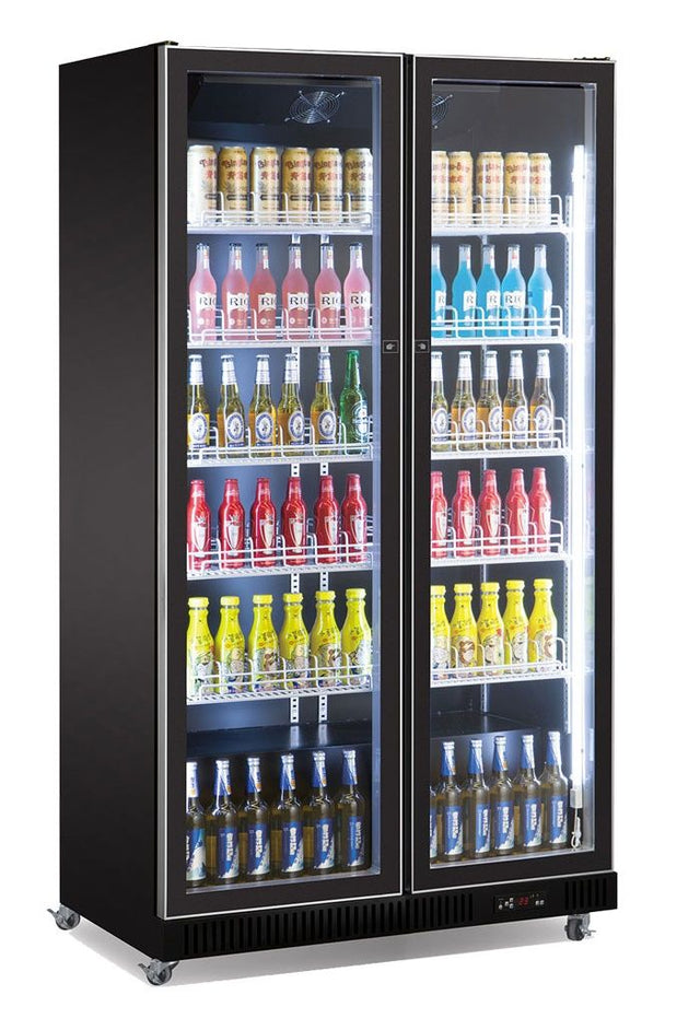 Combisteel Double Hinged Glass Door Fridge Merchandiser Black 758Ltr - 7526.0010 Upright Double Glass Door Chillers Combisteel