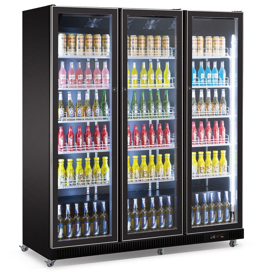 Combisteel Triple Hinged Glass Door Fridge Merchandiser Black 1065Ltr - 7526.0015 Upright Triple Bottle Coolers Combisteel