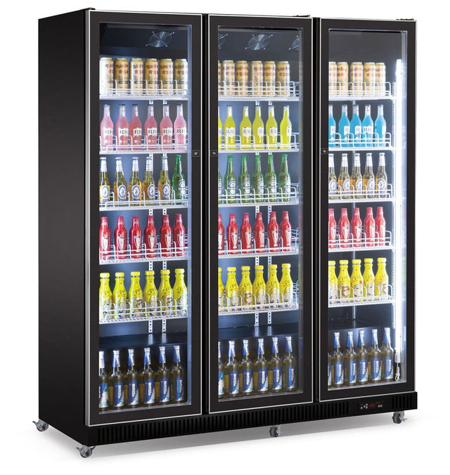 Combisteel Triple Hinged Glass Door Fridge Merchandiser Black 1065Ltr - 7526.0015 Upright Triple Bottle Coolers Combisteel
