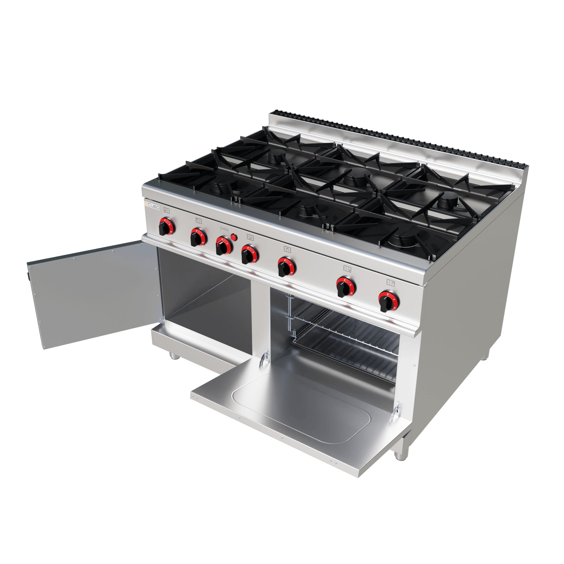 CUBO Gasfornuis 27kW - 6-pits - incl. statische gasoven 8kW - Diepte 90cm - Hoogwaardig model - CS-90-QQ-6-M