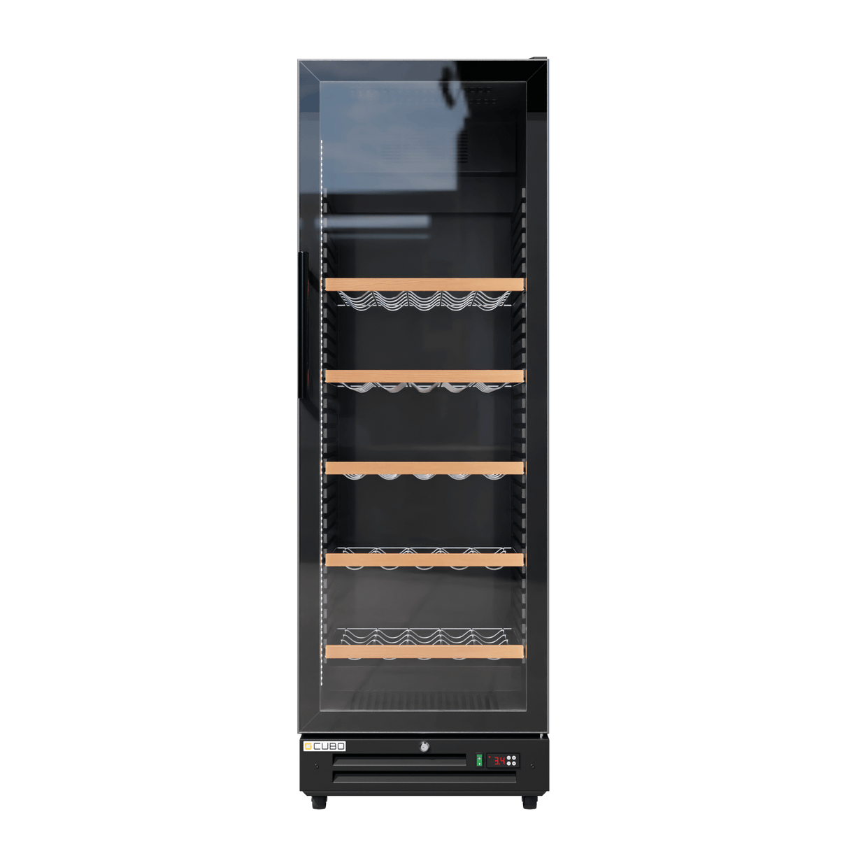 CUBO Wijnkoelkast 360L – Glasdeur – 5 Houten Legplanken – Zwart Interieur – CS-WF375