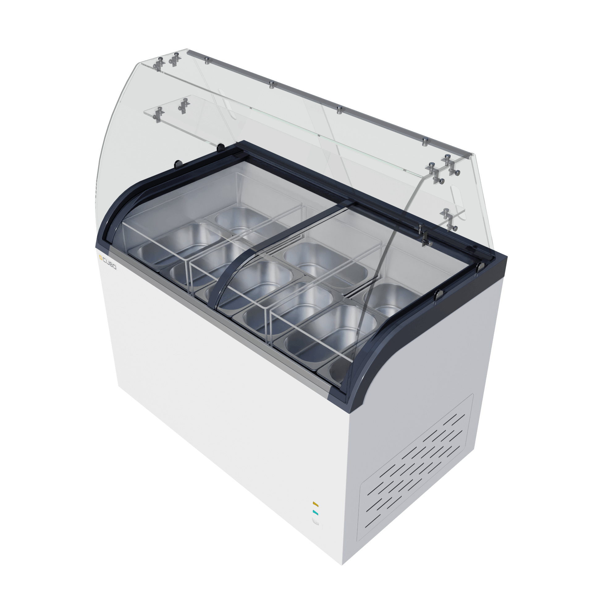 CUBO Ice Cream Serve Display Freezer 355L - 1270mm - Sliding Curved Glass Lid - 9 Pans - CS-CF420QIC-GT