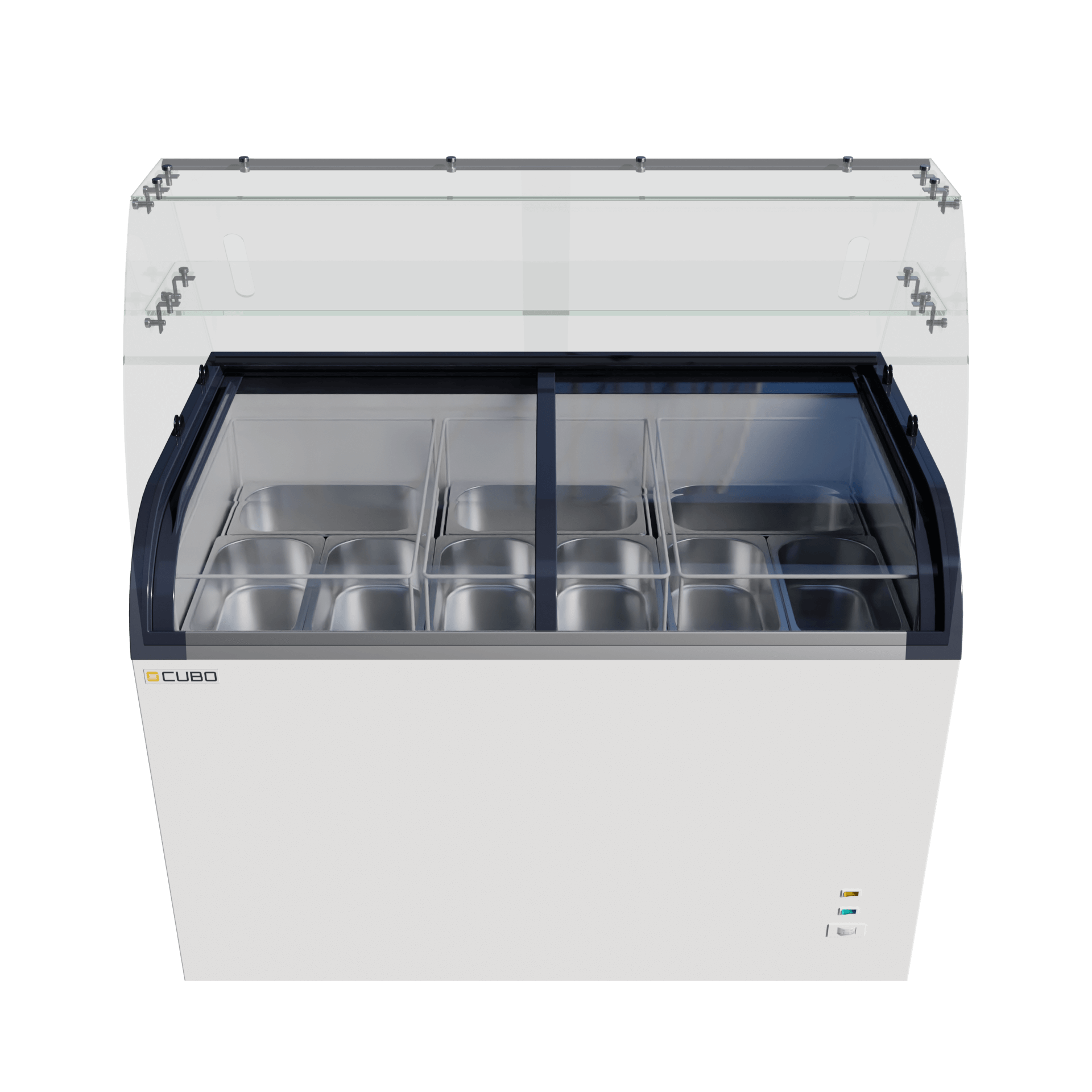 CUBO Ice Cream Serve Display Freezer 355L - 1270mm - Sliding Curved Glass Lid - 9 Pans - CS-CF420QIC-GT