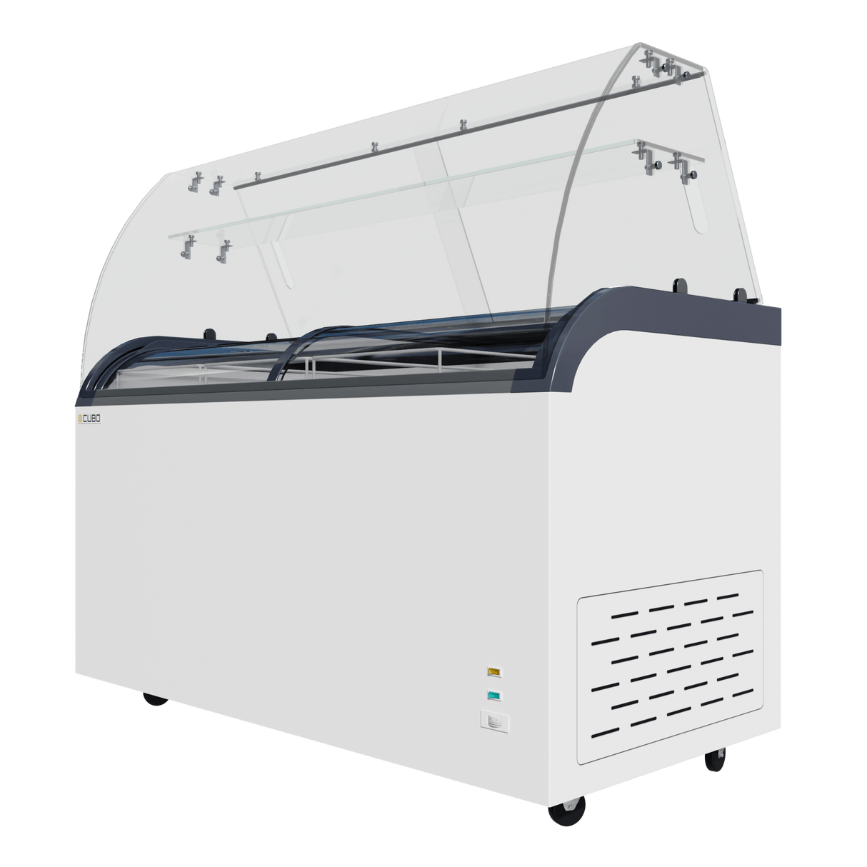 CUBO Ice Cream Serve Display Freezer 445L - 1530mm - Sliding Curved Glass Lid - 9 Pans and Storage Basket - CS-520QIC-GT