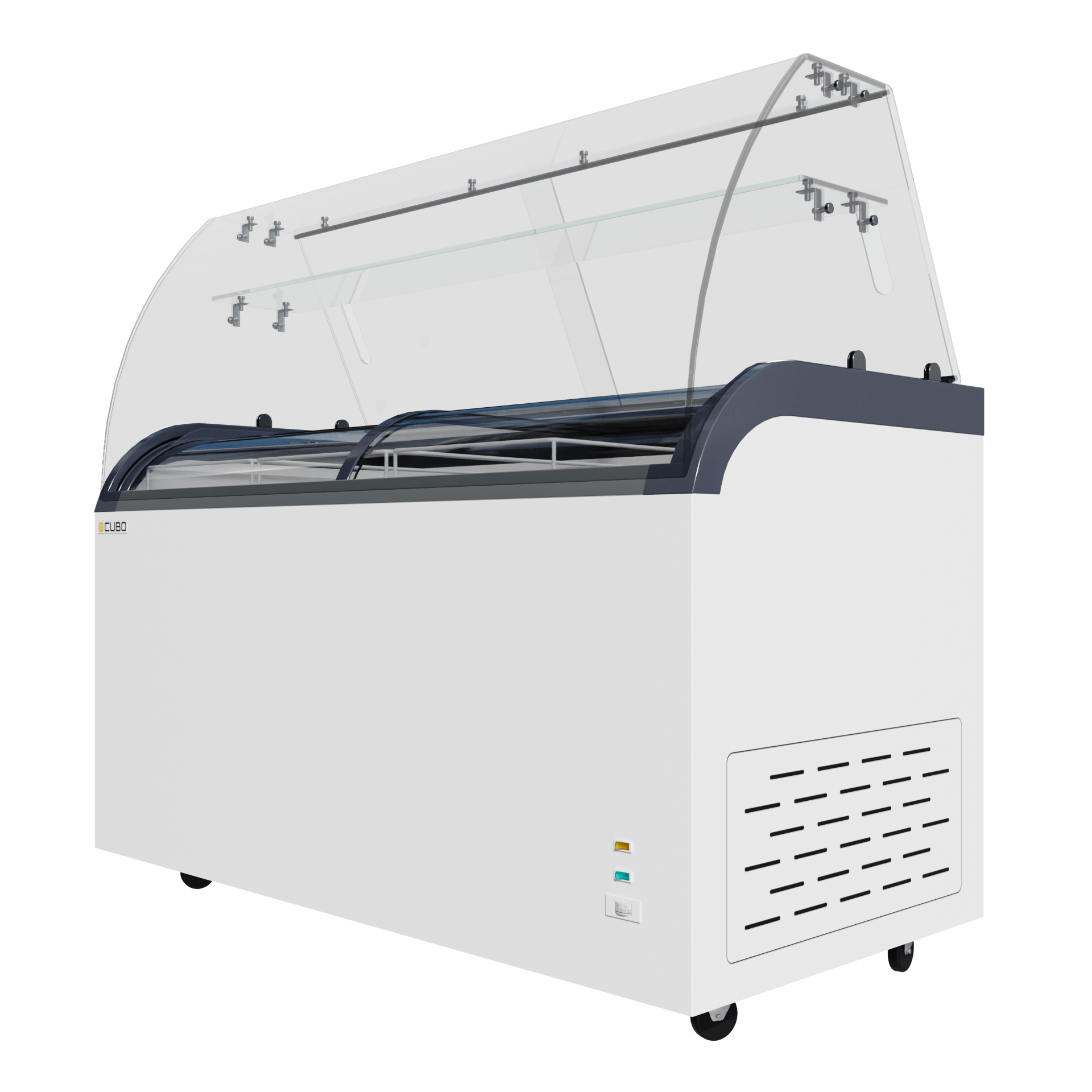 CUBO Ice Cream Serve Display Freezer 445L - 1530mm - Sliding Curved Glass Lid - 9 Pans and Storage Basket - CS-520QIC-GT