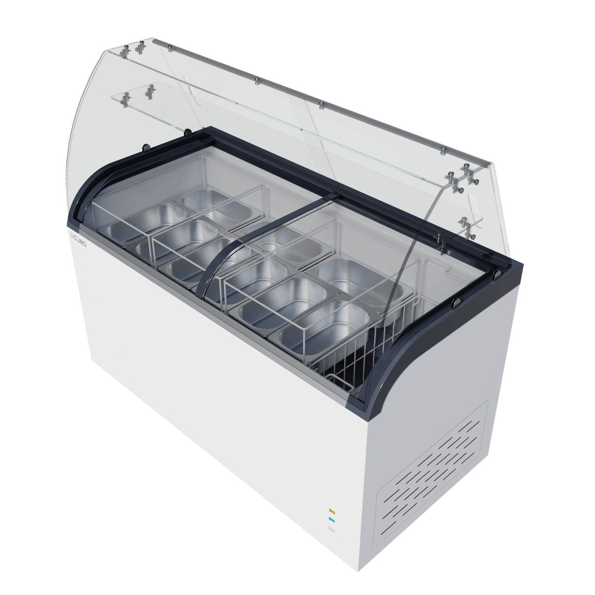 CUBO Ice Cream Serve Display Freezer 445L - 1530mm - Sliding Curved Glass Lid - 9 Pans and Storage Basket - CS-520QIC-GT