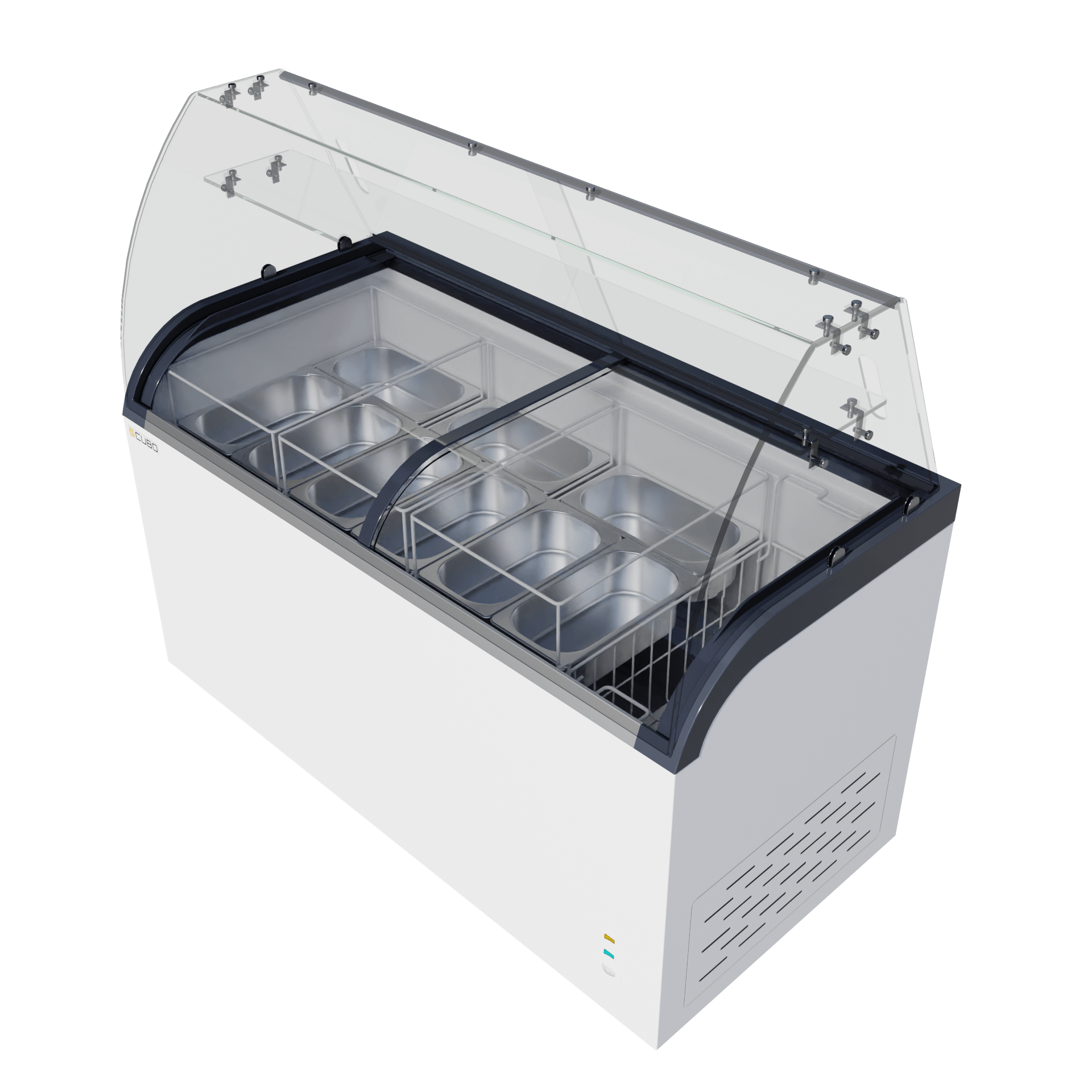 CUBO Ice Cream Serve Display Freezer 445L - 1530mm - Sliding Curved Glass Lid - 9 Pans and Storage Basket - CS-520QIC-GT