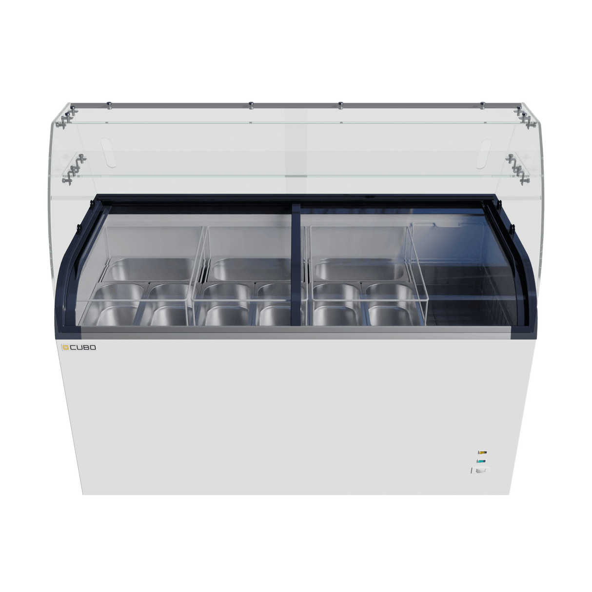 CUBO Ice Cream Serve Display Freezer 445L - 1530mm - Sliding Curved Glass Lid - 9 Pans and Storage Basket - CS-520QIC-GT