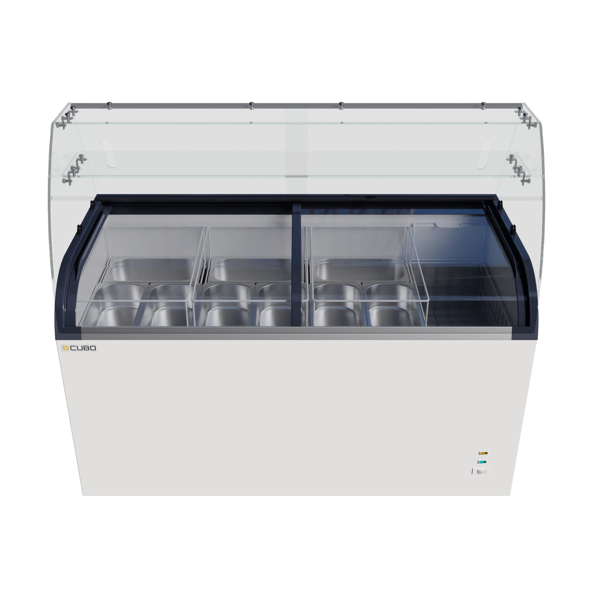 CUBO Ice Cream Serve Display Freezer 445L - 1530mm - Sliding Curved Glass Lid - 9 Pans and Storage Basket - CS-520QIC-GT