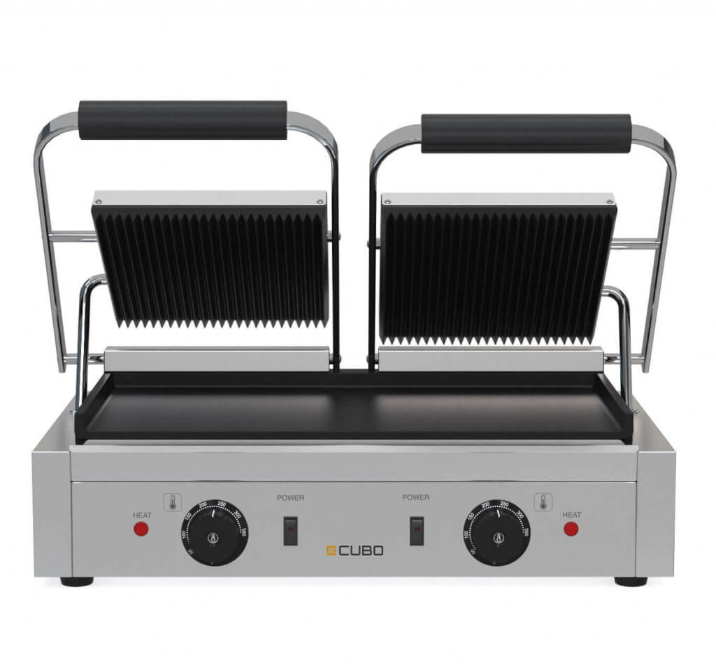 CUBO Twin Contact Grill - Ribbed Top Flat Bottom - Panini Maker - CS-GH813