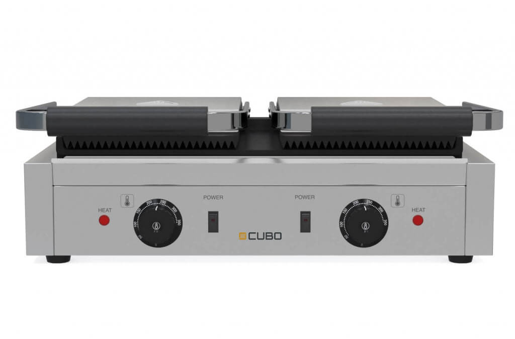 CUBO Twin Contact Grill - Ribbed Top Flat Bottom - Panini Maker - CS-GH813