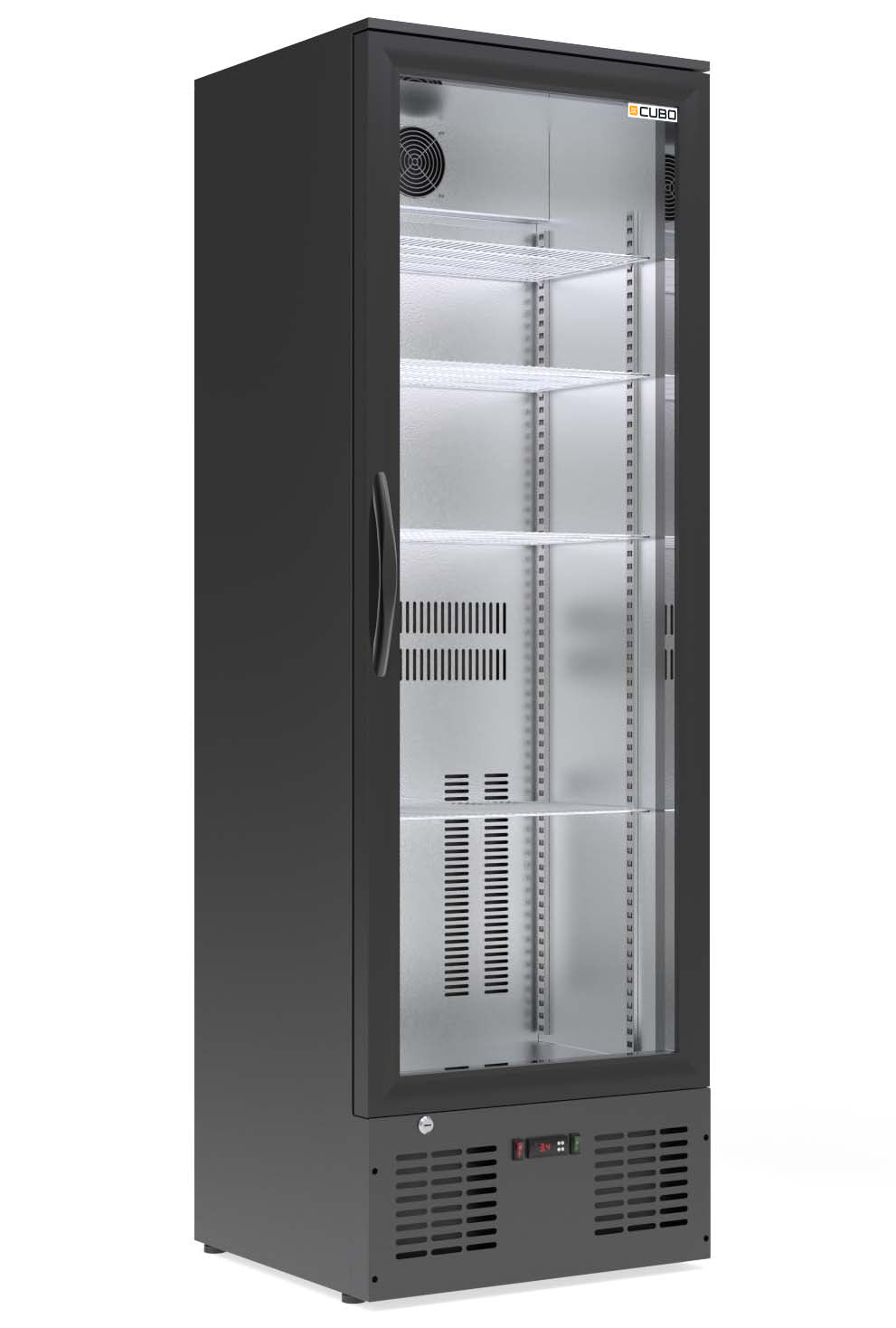 Cubo Getränkekühlschrank 300L - Schwarz mit Innenraum aus Edelstahl - 1 Glastür mit LED-Beleuchtung - Abschließbar mit Schloss - Energieeffizient - CS-310H