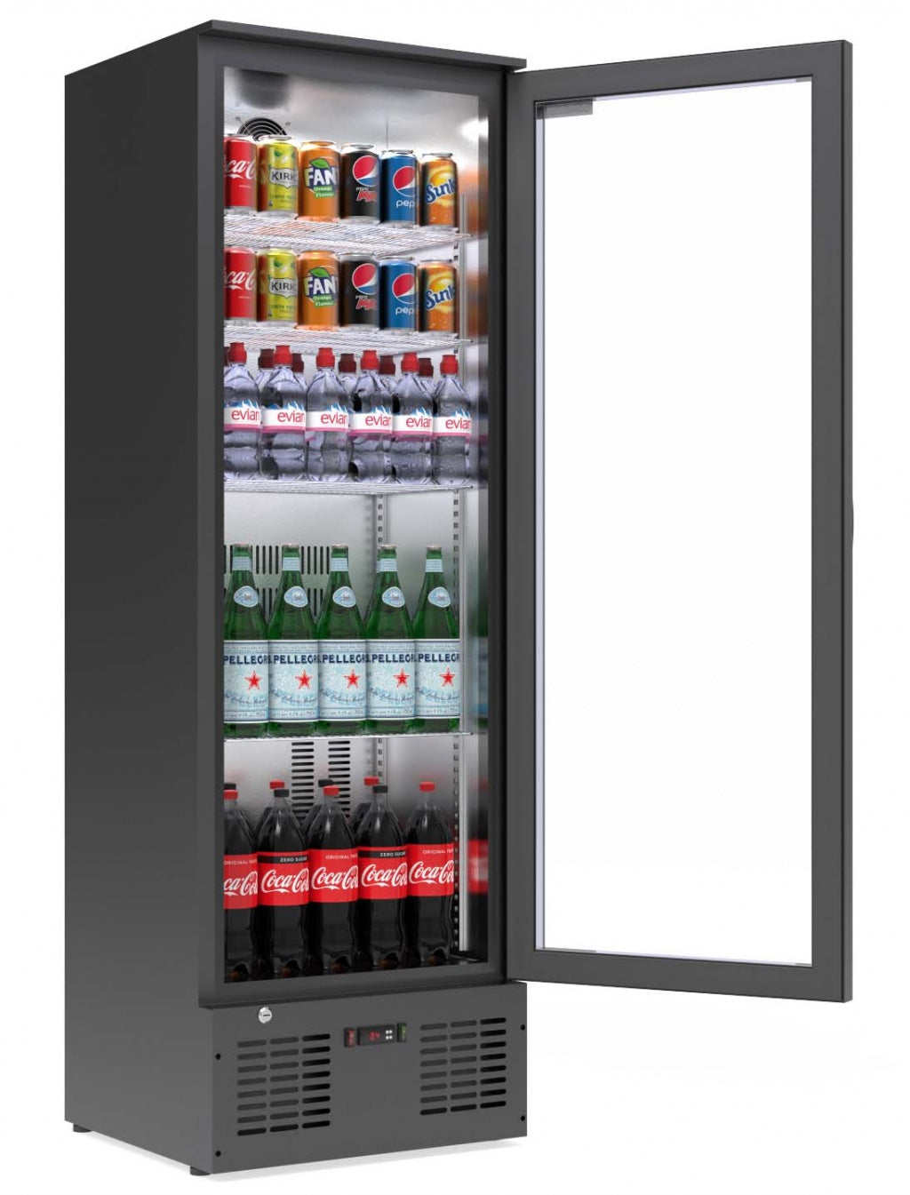 Cubo Getränkekühlschrank 300L - Schwarz mit Innenraum aus Edelstahl - 1 Glastür mit LED-Beleuchtung - Abschließbar mit Schloss - Energieeffizient - CS-310H