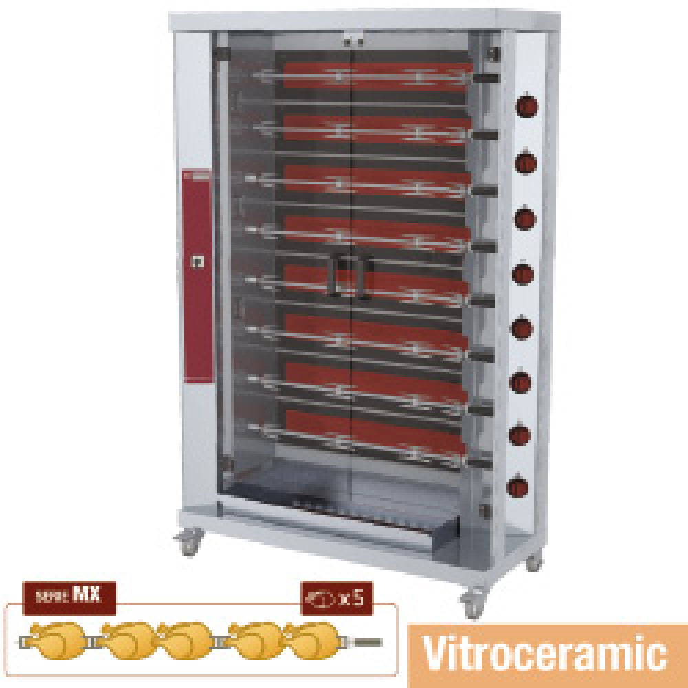 Diamond Vitroceramic chicken roaster, 8 spits (40 chickens) - RVE/8C-MX