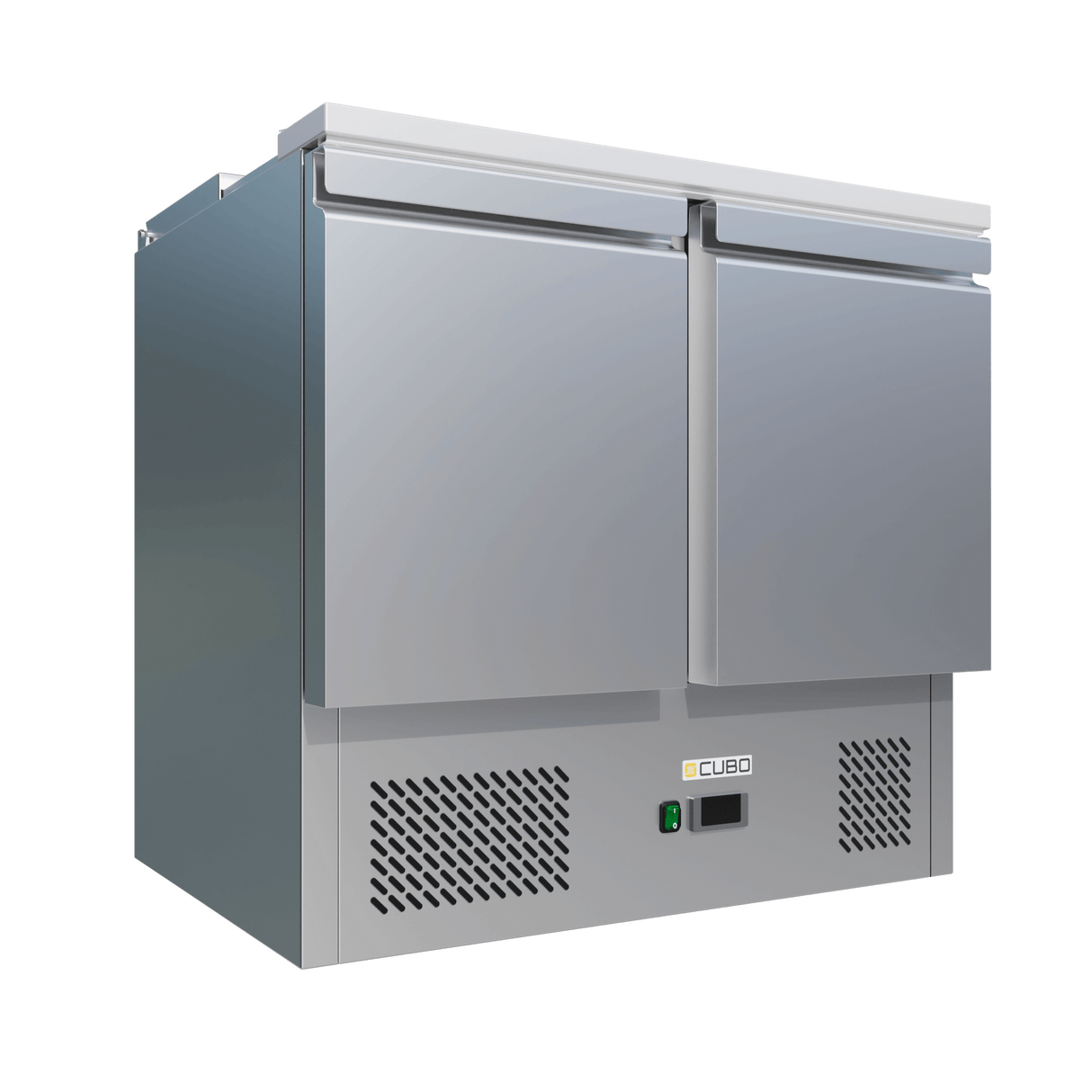 CUBO Saladette with Lid 240L - 2 Door Cooling Workbench - Stainless Steel - Includes GN pans - 900(W) x 700(D)mm - CS-S900