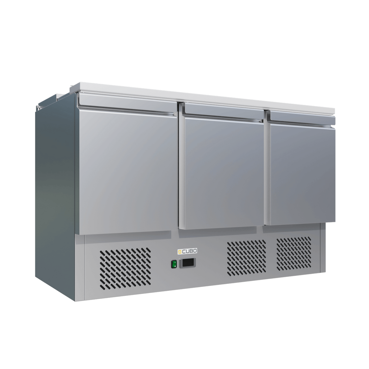 CUBO Saladette with Lid 368L - 3 Door Cooling Workbench - Stainless Steel - Includes GN pans - 1365(W) x 700(D)mm - CS-S903