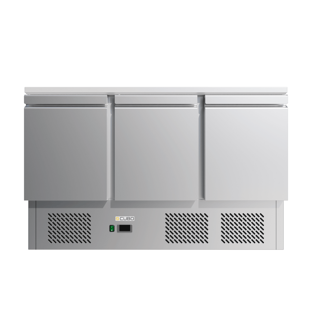 CUBO Saladette with Lid 368L - 3 Door Cooling Workbench - Stainless Steel - Includes GN pans - 1365(W) x 700(D)mm - CS-S903