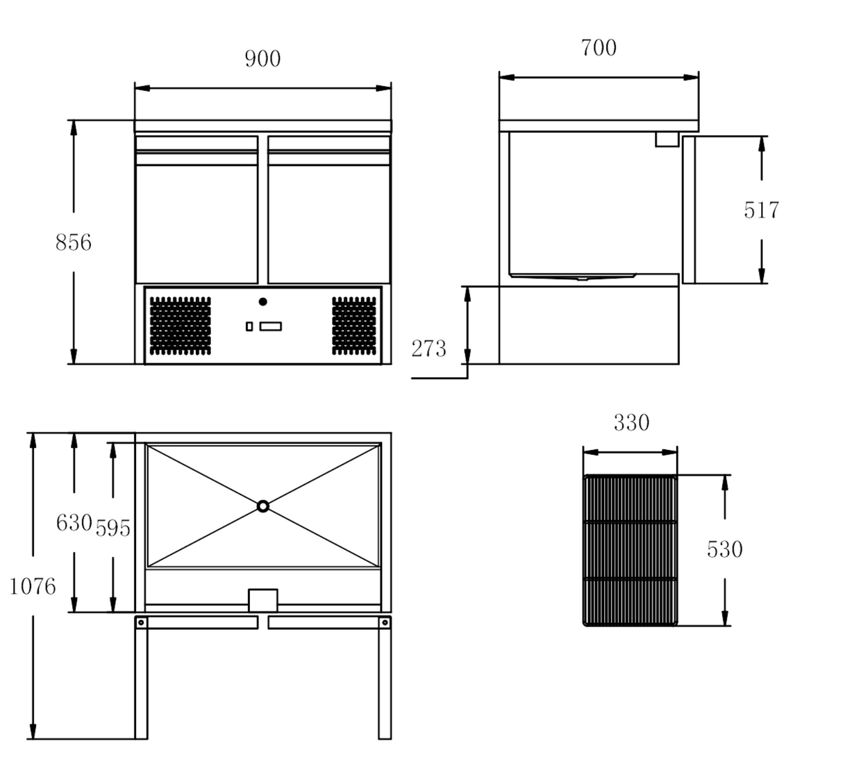CUBO Saladette 240L - 2 Door Cooling Workbench - Stainless Steel - 900(W) × 700(D)mm - CS-S901