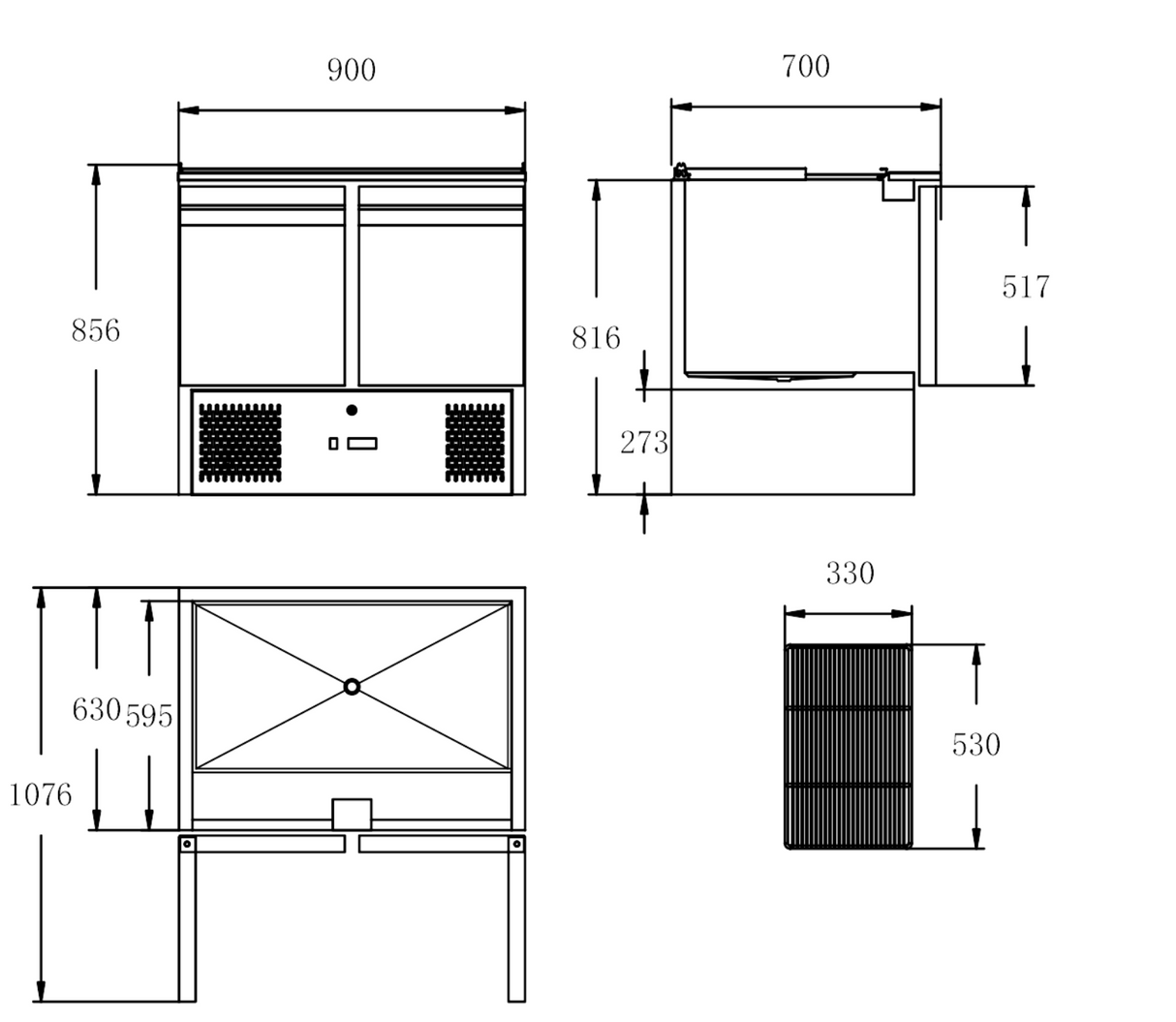 CUBO Saladette with Lid 240L - 2 Door Cooling Workbench - Stainless Steel - Includes GN pans - 900(W) x 700(D)mm - CS-S900