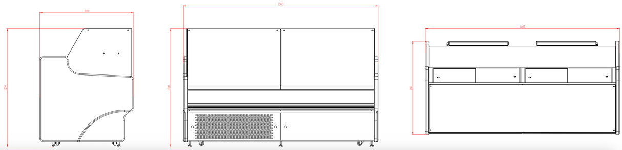 CUBO Serviertheke - Kühlvitrine - 1955 mm - 1 Ablage - LED-Beleuchtung - Schwarz - CS-SOC19