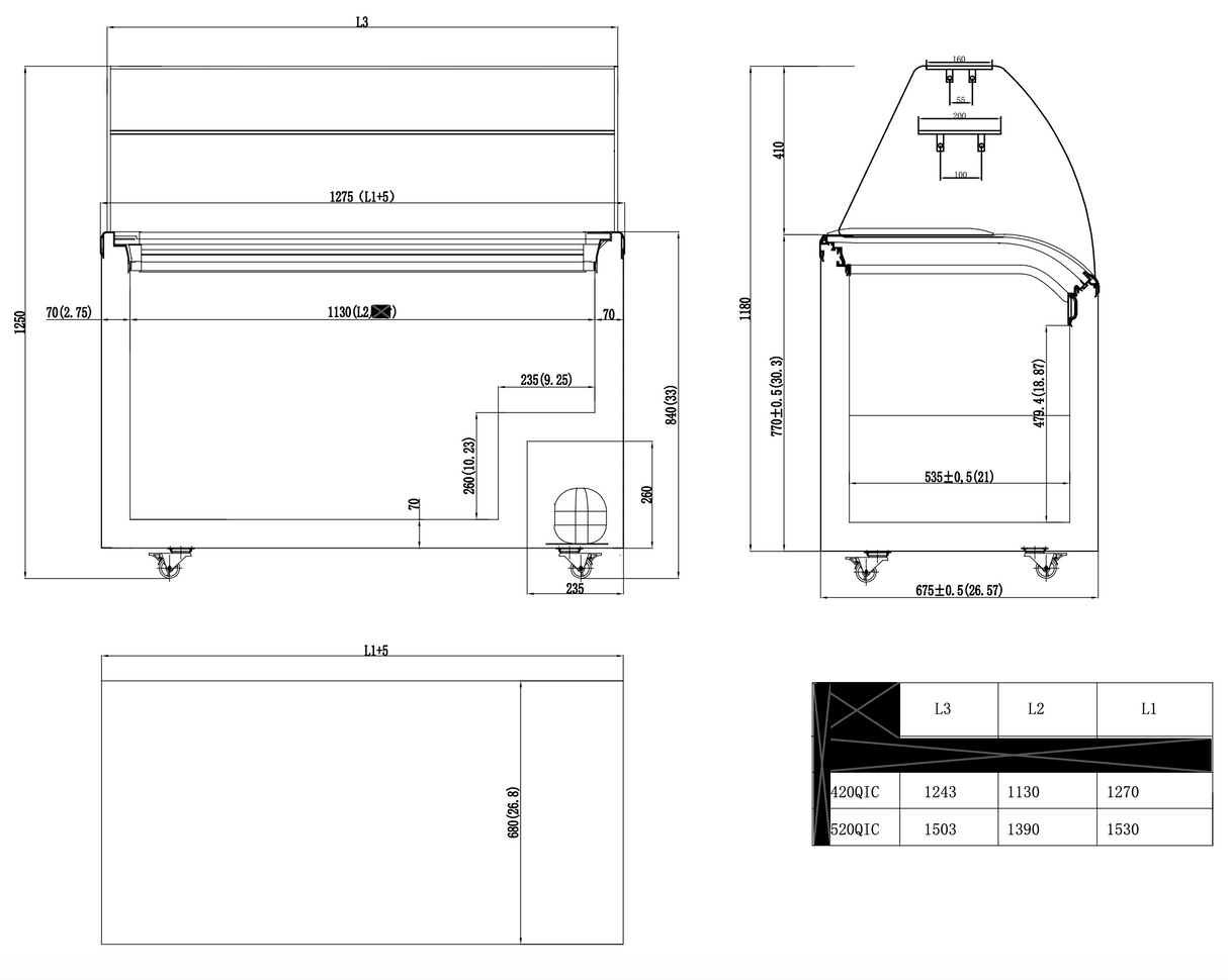 CUBO Ice Cream Serve Display Freezer 445L - 1530mm - Sliding Curved Glass Lid - 9 Pans and Storage Basket - CS-520QIC-GT