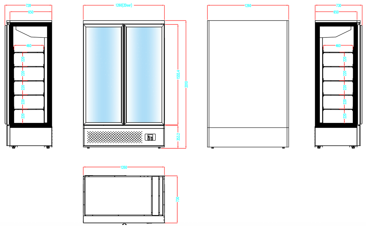 CUBO Display Freezer 810L - 2 Door - 10 Shelves - Glass Door - Black Interior - CS-SU13B