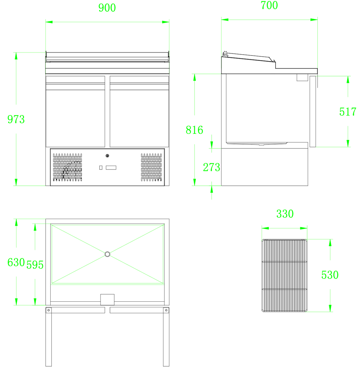 CUBO Saladette with Lid 240L - 2 Door Cooling Workbench - Stainless Steel - 900(W) x 700(D)mm - Includes GN pans - CS-PS200