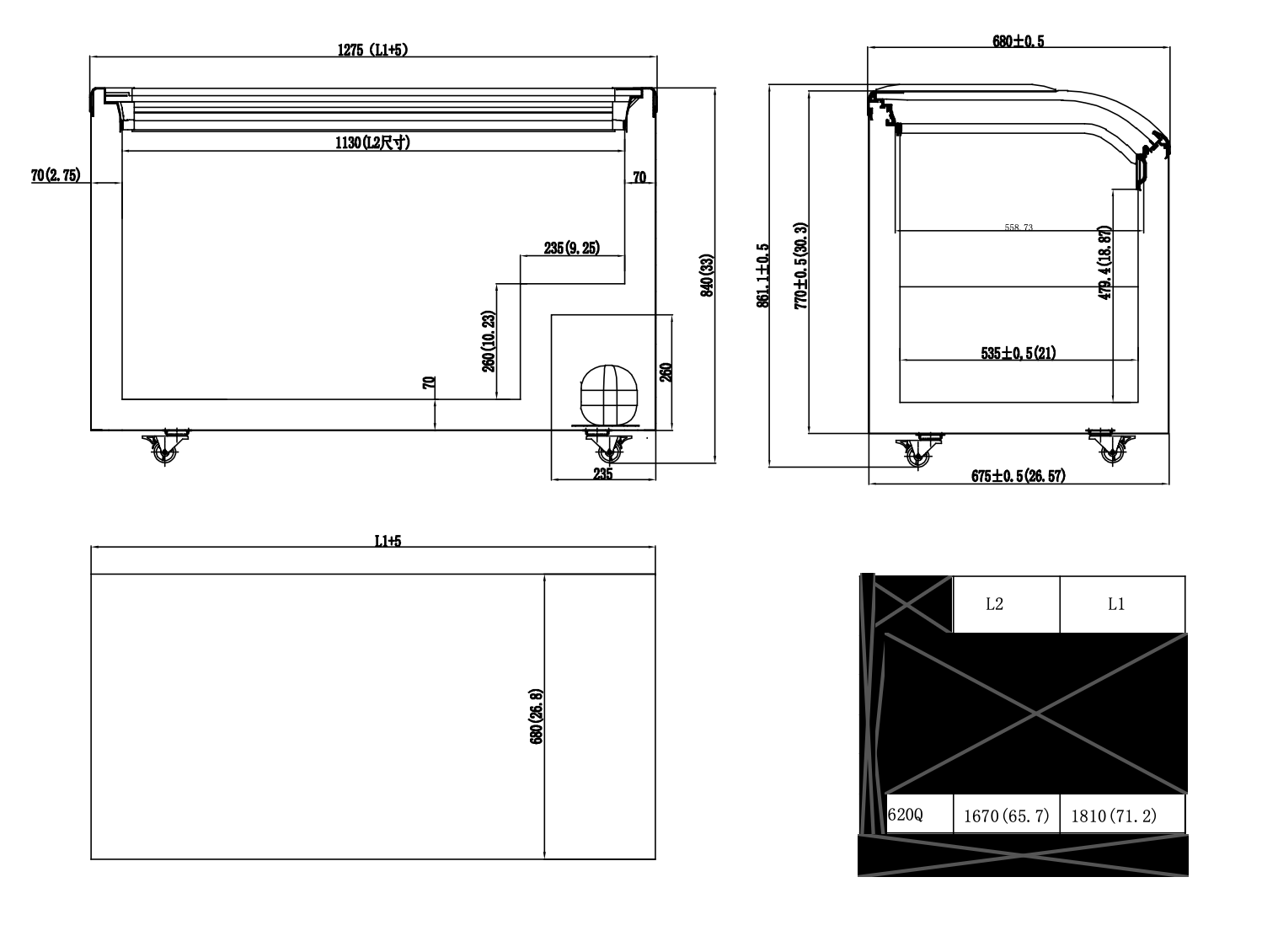 Cubo Diepvrieskist - Schuifdeksel met gebogen glazen display - 545 L - CS-CF620Q-GT