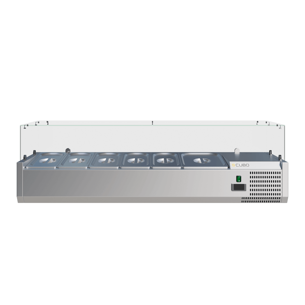 CUBO Refrigerated Display Case - 5x GN 1/3, 1x GN 1/2 - 1500x395mm - Countertop - Glass Top - CS-VRX1500/380