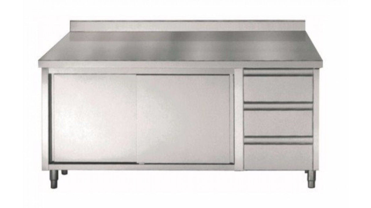 Combisteel 700 Work Table With Upstand, Sliding Doors And Drawers 1600mm - 7452.0926 Stainless Steel Worktops With Cupboards Combisteel