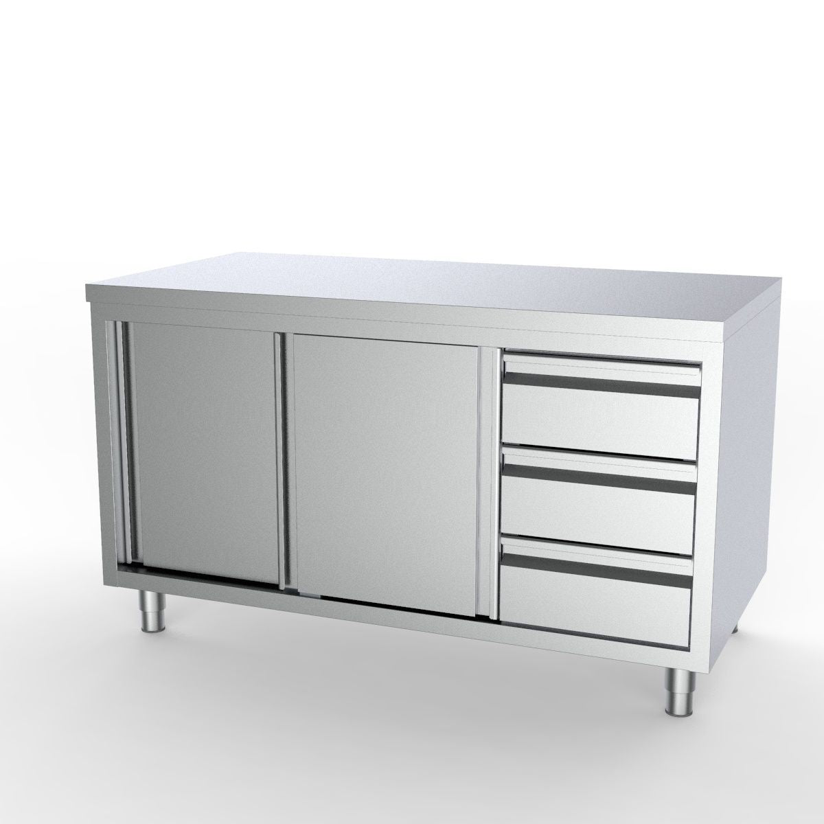 Combisteel Full 430 Stainless Steel Worktable With Sliding Doors & 3 Drawers 1800mm Wide - 7333.0260 Stainless Steel Worktops With Cupboards Combisteel
