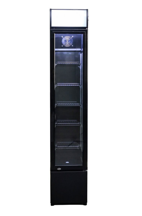 Combisteel Slimline Black Narrow Single Hinged Glass Door Fridge Merchandiser 105Ltr - 7455.1384 Upright Single Door Bottle Coolers Combisteel