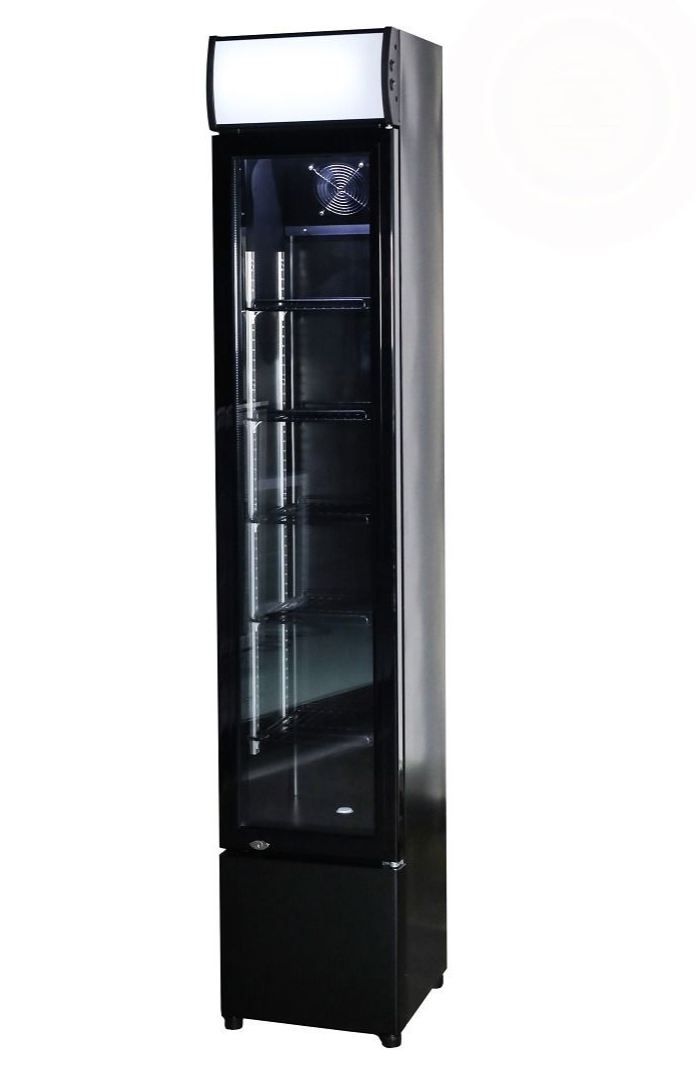Combisteel Slimline Black Narrow Single Hinged Glass Door Fridge Merchandiser 105Ltr - 7455.1384 Upright Single Door Bottle Coolers Combisteel
