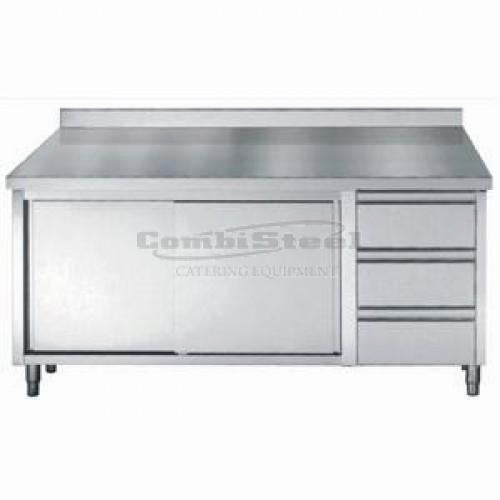 Combisteel Stainless Steel Worktable With Sliding Doors 3 Drawers 2000mm - 7452.0930 Stainless Steel Worktops With Cupboards Combisteel