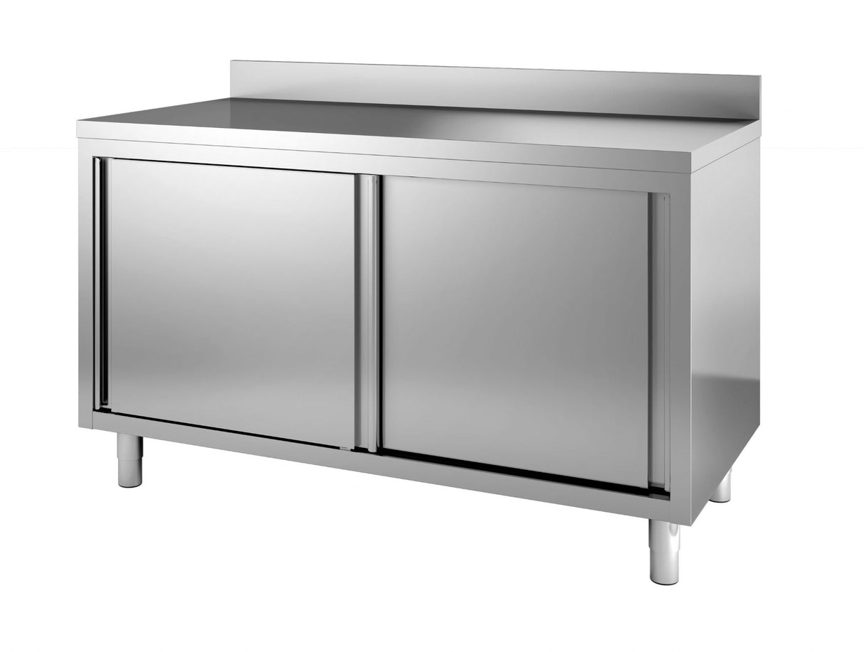 Combisteel Worktable With Sliding Doors & Upstand 1200mm Wide - 7452.3055 Stainless Steel Worktops With Cupboards Combisteel