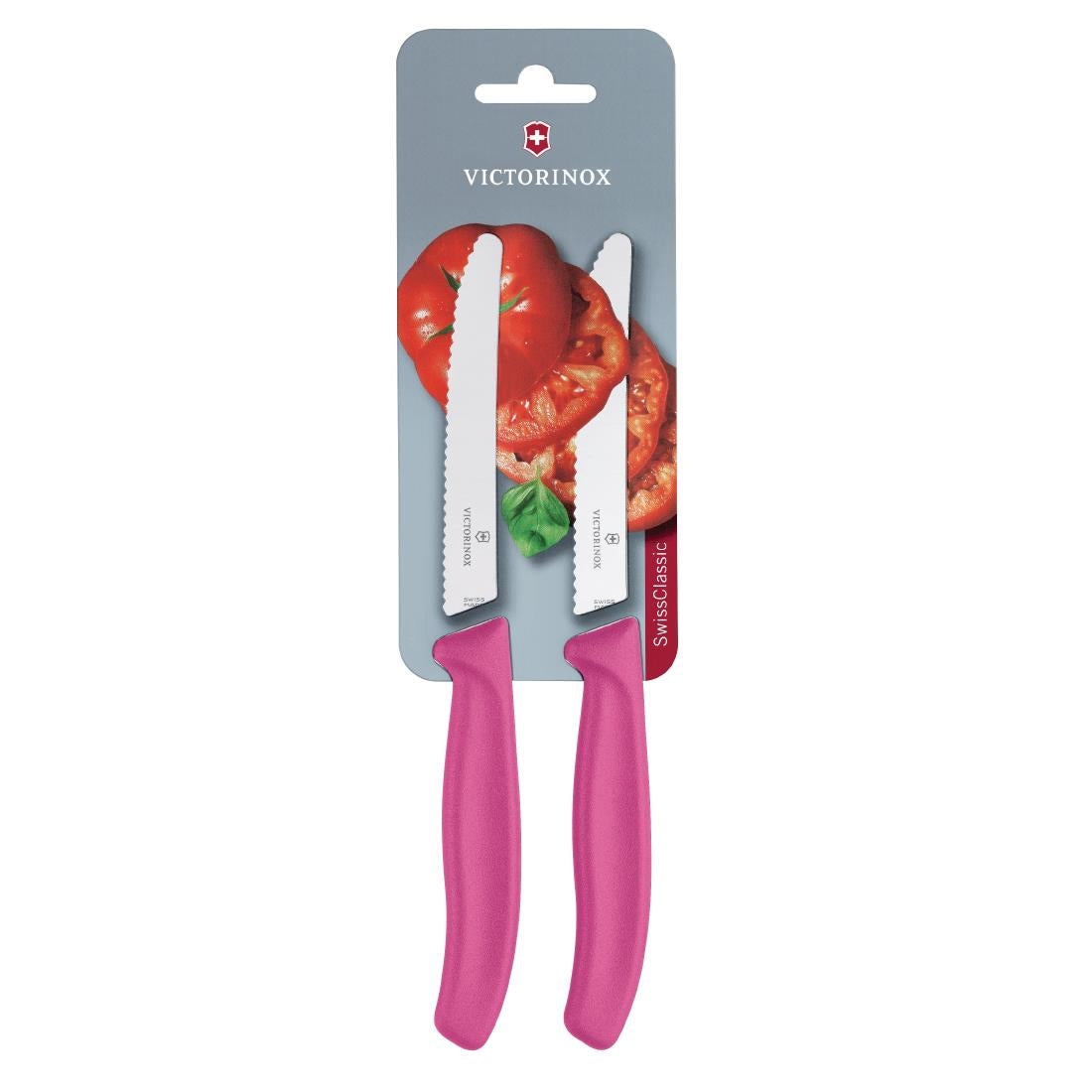 Victorinox 2 Piece Serrated Tomato/Utility Knife (Blister Pack) 11cm - Pink - CU555 Victorinox