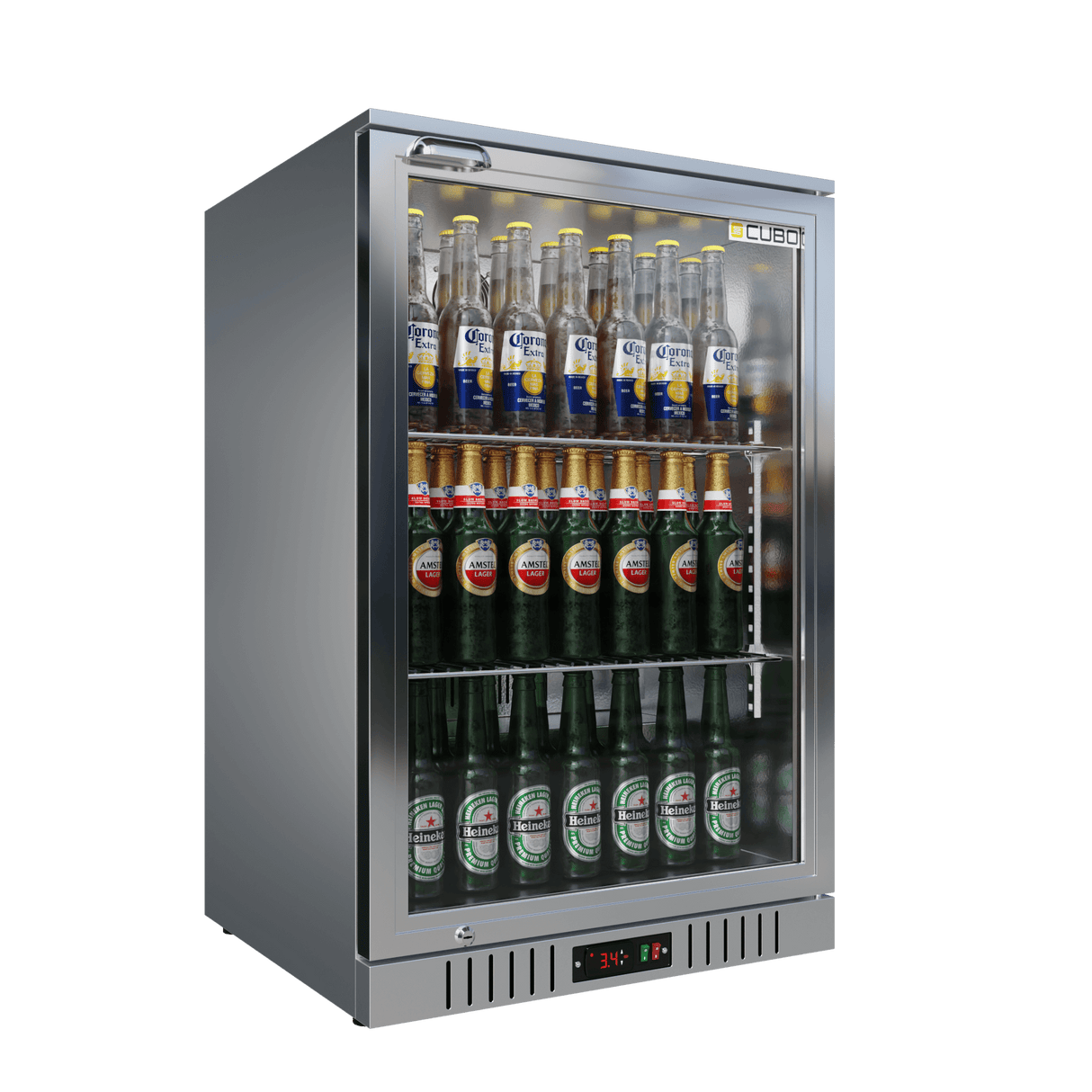 Cubo Barkoelkast 133L - 1 Glazen deur RVS - Afsluitbaar met slot - 72 flessen - Energiezuinig - CS-130H-S-EE